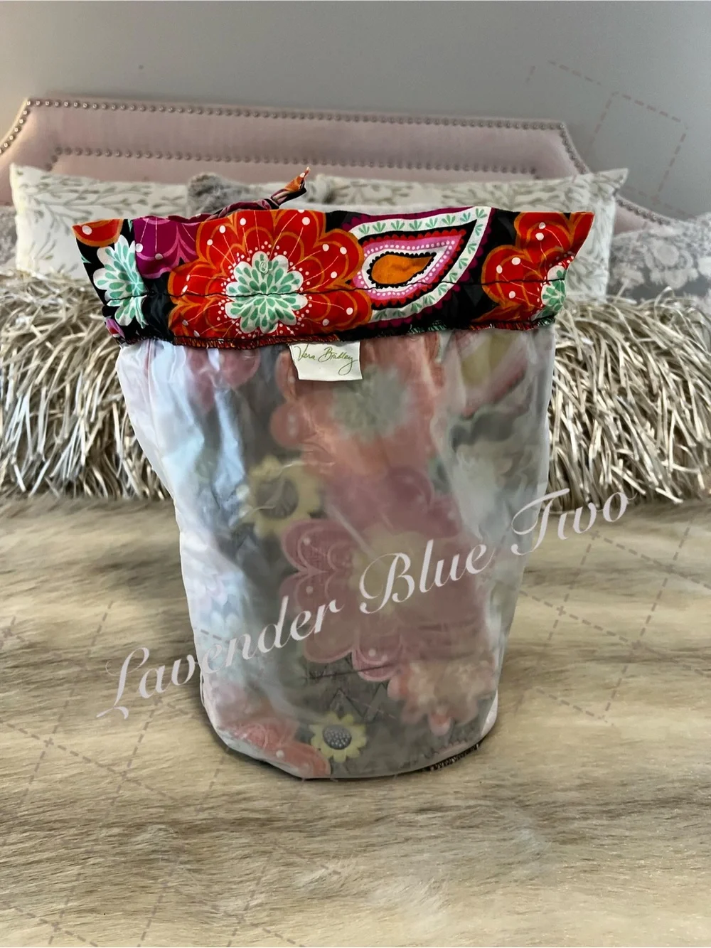 VERA BRADLEY Ziggy Zinnia 2014  Ditty Bag Drawstring Lined Travel Orange Pink